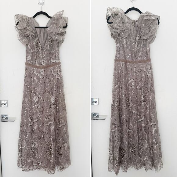 Mac Duggal Embellished Ruffled Cap Sleeve A Line Dress - Picture 2 of 8